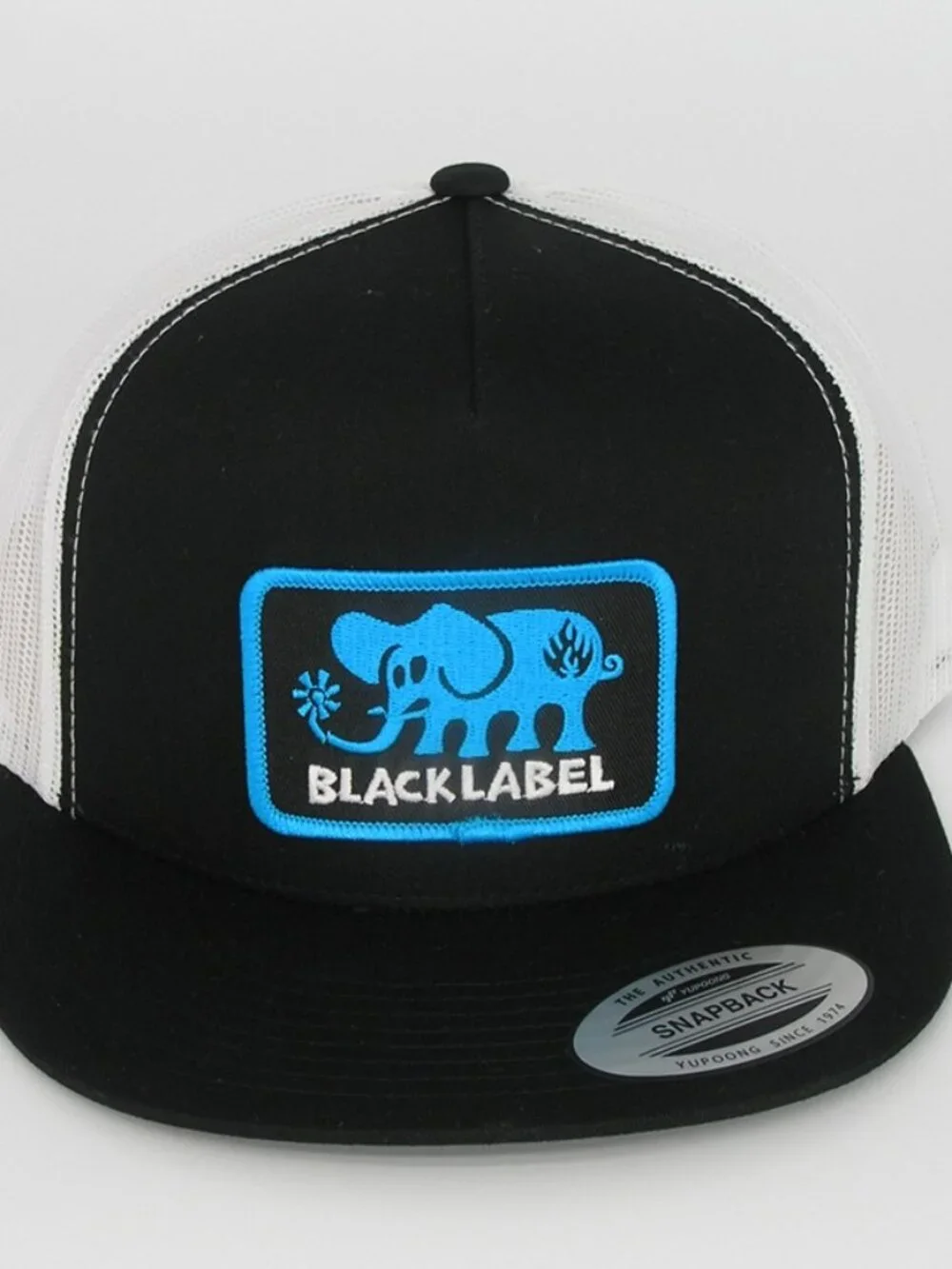 Black Label Skateboards Patch on Yupoong Classic 6006 Snapback Black/White Hat